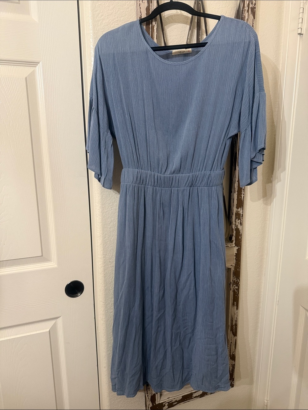 Le Lis cotton Blue Midi Dress with Elastic Waistband